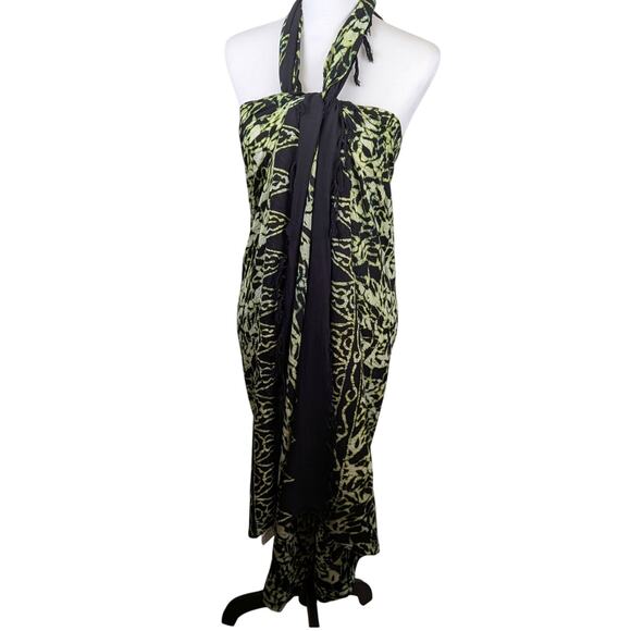 Alegre Batik Wrap/SarongHandmade Indonesia 45"x66" 100% rayon Black white green - Picture 1 of 8